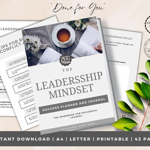 Leadership Mindset, INSTANT DOWNLOAD,  Leadership Development Planner, Life Coaching Tool, Canva Template, Self Development Journal, Pink