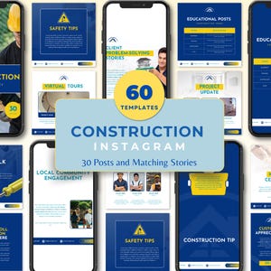 Plantillas editables de Instagram para contratistas / Publicaciones de construcción / Impulsa tu negocio / Diseños de Canva / Marketing de construcción