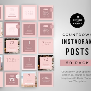 Countdown Posts Instagram Templates | INSTANT DOWNLOAD | Editable in Canva | Promote your Launch to  your Online Challenge | Pink Instagram