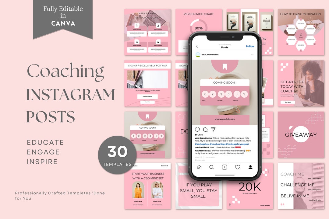 Coach Instagram Template | INSTANT DOWNLOAD | Pink Instagram Template ...