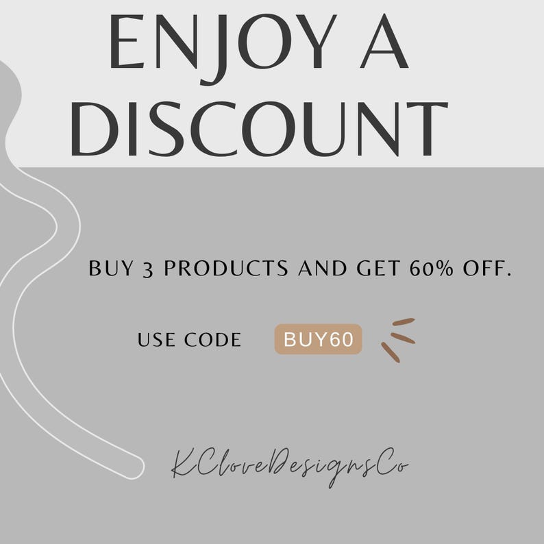 May include: A promotional graphic with the text "ENJOY A DISCOUNT" in a dark font. It offers 60% off when you buy 3 products, using code BUY60. The design includes a light grey background and the brand name.