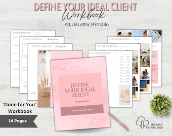 Libro de trabajo de negocios, DESCARGA INSTANTE, Público objetivo, Plantilla de negocio, Comprador ideal, Avatar de cliente, Estrategia de negocios, Rosa, PM02