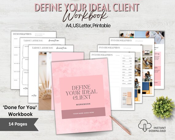 Business Workbook, INSTANT DOWNLOAD,  Target Audience, Business Template, Ideal Buyer, Customer Avatar, Business Strategy, Pink, PM02