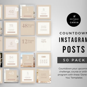 Countdown Instagram Posts for Online Challenge | INSTANT DOWNLOAD | Editable in Canva | Promote your Launch | Neutral Instagram Templates