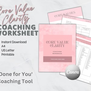 Core Values, Coaching Workbook, INSTANT DOWNLOAD, Coaching Tools, Life Coach Template, Done for you, Lead Magnet, Canva Workbook, PM02