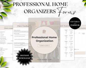Paquete de formularios para organizadores profesionales / Folleto para organizadores del hogar / Propuesta para clientes / Formularios de admisión de clientes / Plantillas de Canva / Acuerdo de servicio