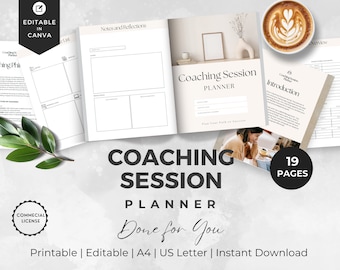 Planejador de sessões de coaching para treinadores | Notas da Sessão de Coaching | Formulário de Admissão de Coaching | Planilhas do treinador de mentalidade | Ferramentas de treinamento