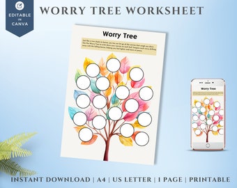 Worry Tree Worksheets | INSTANT DOWNLOAD | Anxiety Relief for Adults and Teens | Printable Worksheet | Mental Health Worksheet