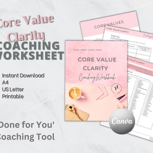 Core Values, Coaching Workbook, INSTANT DOWNLOAD, Coaching Tools, Life Coach Template, Done for you, Lead Magnet, Canva Workbook, PM01