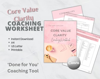 Valores fundamentales, Libro de trabajo de coaching, DESCARGA INSTANTÁNEA, Herramientas de coaching, Plantilla de Life Coach, Hecho para usted, Lead Magnet, Libro de trabajo de Canva, PM01