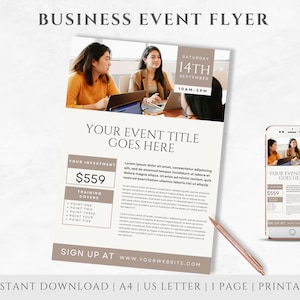Business Conference Flyer | INSTANT DOWNLOAD | Women&#39;s Event Flyer | Professional Speaker Sheet | Editable Flyer Template