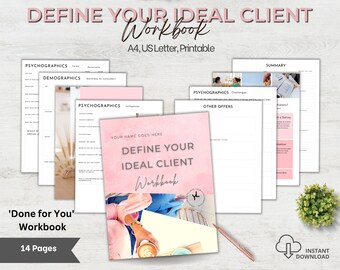 Libro de trabajo de negocios, DESCARGA INSTANTE, Público objetivo, Plantilla de negocio, Comprador ideal, Avatar de cliente, Estrategia de negocios, Rosa, PM01