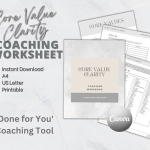 Core Values, Coaching Workbook, INSTANT DOWNLOAD, Coaching Tools, Life Coach Template, Done for you, Lead Magnet, Canva Workbook, GR02