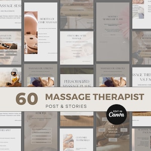Massage Therapy Instagram Templates | Editable Social Media Posts | Canva Designs for Therapists | Instant Download | Wellness Templates