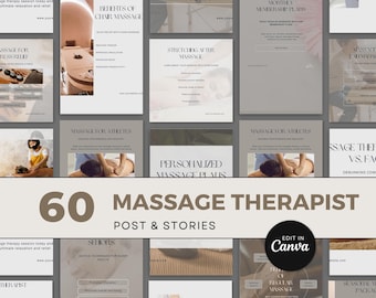 Massagetherapie Instagram-sjablonen | Bewerkbare socialmediaberichten | Canva-ontwerpen voor therapeuten | Direct downloaden | Wellness-sjablonen