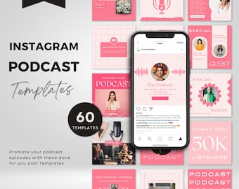 Podcast Instagram Post Template | Podcast Marketing Templates | Podcasters Podcasting Social Media Bundle | Editable On Canva