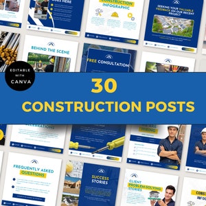 Plantillas de Instagram para contratistas / Plantillas de Canva para empresas de construcción / techado / constructores Redes sociales / Redes sociales para la construcción