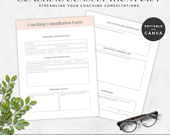 Life Coach Consultation Worksheet | Client Onboarding Form | Printable Coaching Intake Template for Wellness and Business Coaches