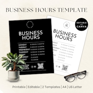 Business Hours Sign Editable Template | Store Opening Hours Template | Canva Template | Email Template | Small Business Opening Hours