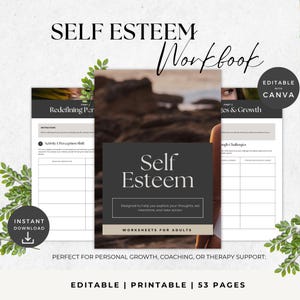 Self Esteem Worksheet, Therapy Worksheets Bundle, Confidence Building Tools, Self Help Journal, CBT & DBT Skills for Personal Growth