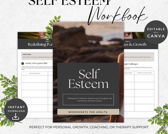 Self Esteem Worksheet, Therapy Worksheets Bundle, Confidence Building Tools, Self Help Journal, CBT & DBT Skills for Personal Growth