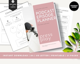 Podcast Episode Planner | INSTANT DOWNLOAD | Podcast Kit | Podcast Planner Printable | Podcast Checklist | Content Calendar