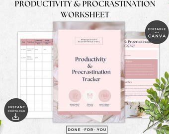 Rastreador de productividad editable / Hoja de trabajo de reflexión sobre la procrastinación / Herramienta de coaching para el progreso y el crecimiento del cliente