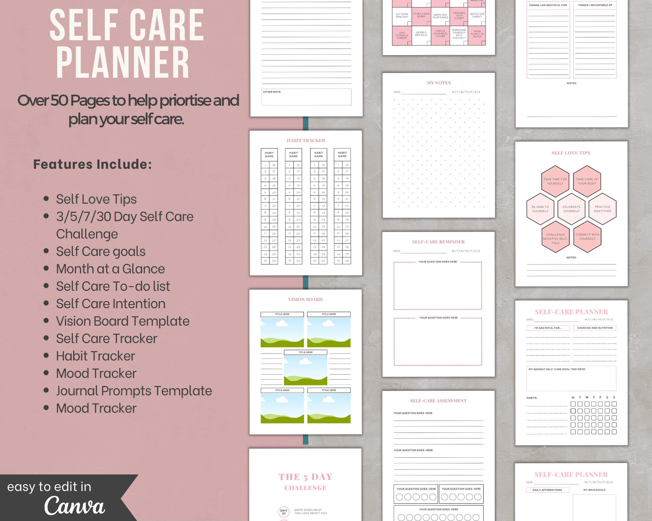 Self-care Planner Ideas, INSTANT DOWNLOAD, Self Care Planner Editable ...