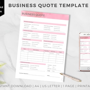 Printable Quote Form for Small Business Owners | Editable Business Template | Job Proposal | Instant Download | Business Quote Template
