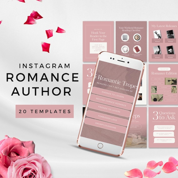 Romance Authors Canva Instagram Templates | Book Marketing | Social Media Posts & Author Branding | Romance Novel Social Media Templates