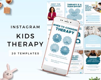 Instagram Canva Templates for Child Therapist | Kids Therapy Social Media Posts | Editable Mental Health Content for Instagram
