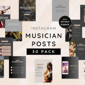 Musician Instagram Templates | Editable Social Media Posts for Artists | Instant Download | Canva Designs for Musicians & Bands