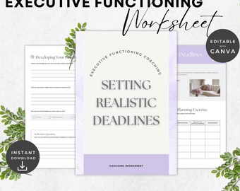 Executive Functioning Worksheet | ADHD Workbook | Emotional Regulation | Coping Skills | Deadline Setting Worksheet | Time Management