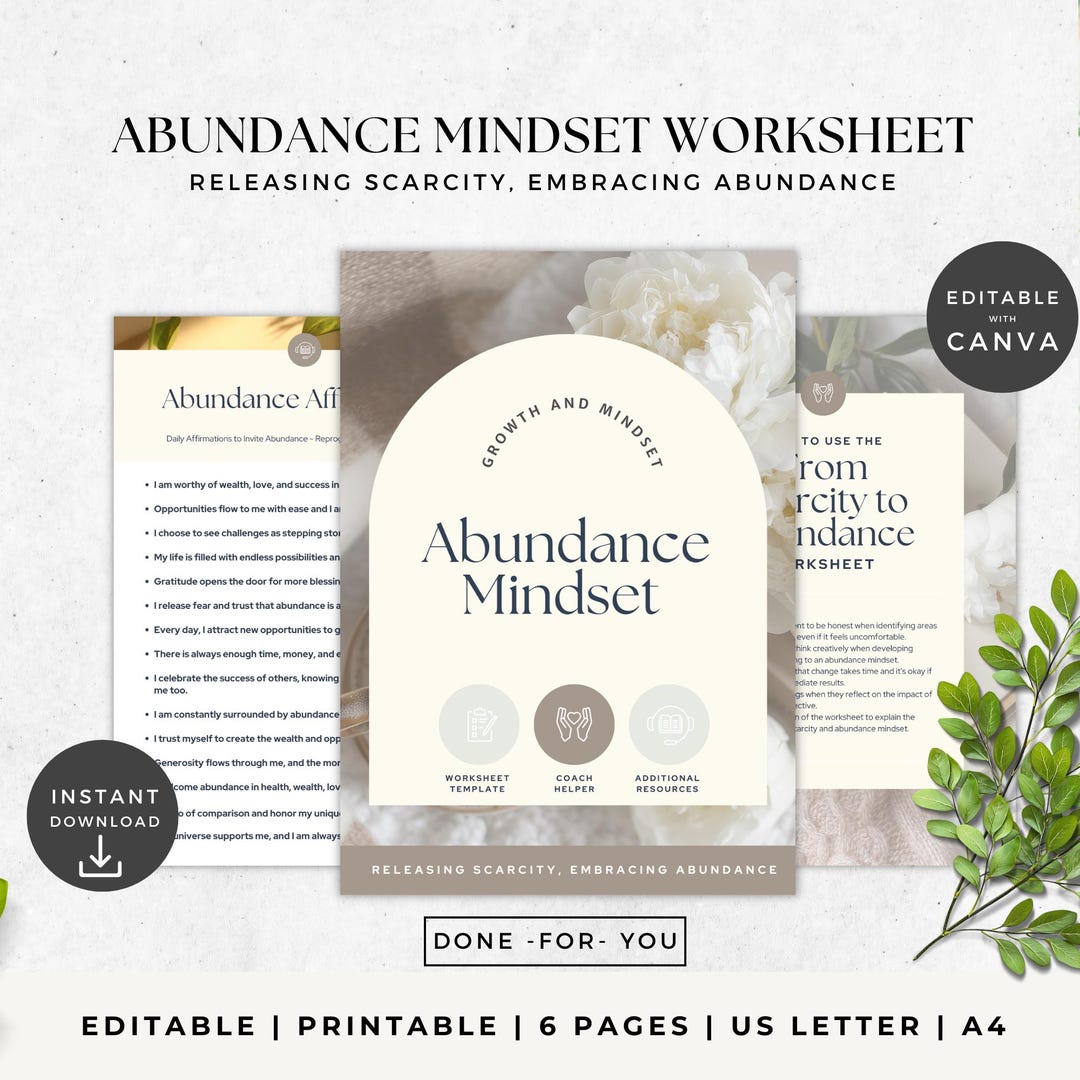 Scarcity to Abundance Mindset Worksheet | Printable Template for