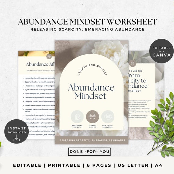 Scarcity to Abundance Mindset Worksheet | Printable Template for