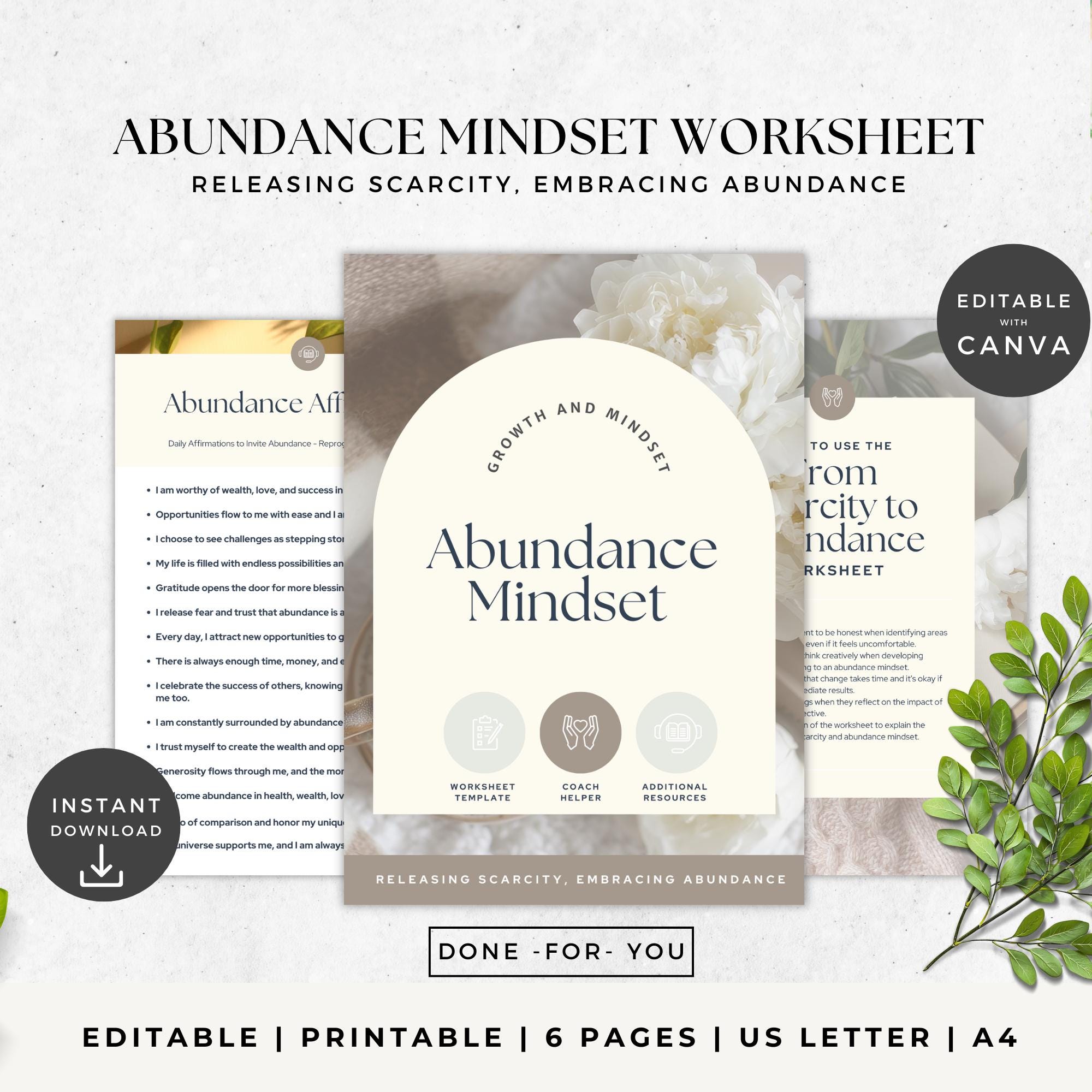 Scarcity to Abundance Mindset Worksheet | Printable Template for
