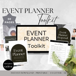 Veranstaltungsplaner-Bundle | Bearbeitbare Canva-Vorlagen | Checkliste für die Party-Planung | Veranstaltungsvorschlag & Preisliste | 50-seitiger Event-Organizer
