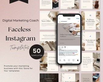 Plantillas de Instagram para marketing digital sin rostro / Publicaciones de Instagram de productos digitales / Marketing sin rostro / Publicaciones en redes sociales