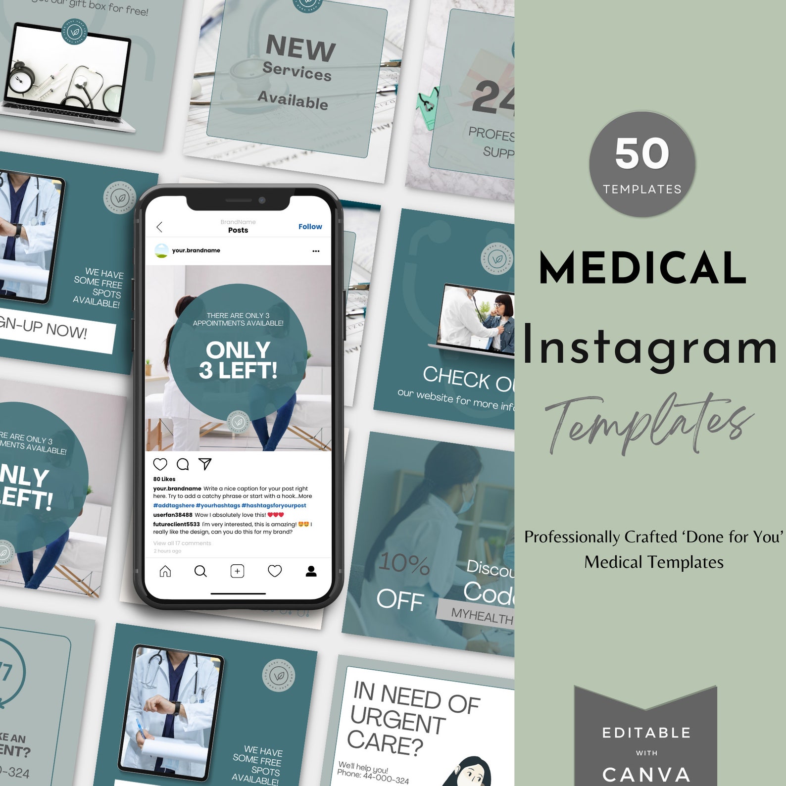 Health Templates | 50 Medical Instagram Canva Templates | INSTANT ...