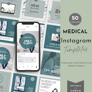 Health Templates | 50 Medical Instagram Canva Templates | INSTANT DOWNLOAD | Instagram Template Bundle | Social Media Post