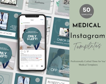 Health Templates | 50 Medical Instagram Canva Templates | INSTANT DOWNLOAD | Instagram Template Bundle | Social Media Post