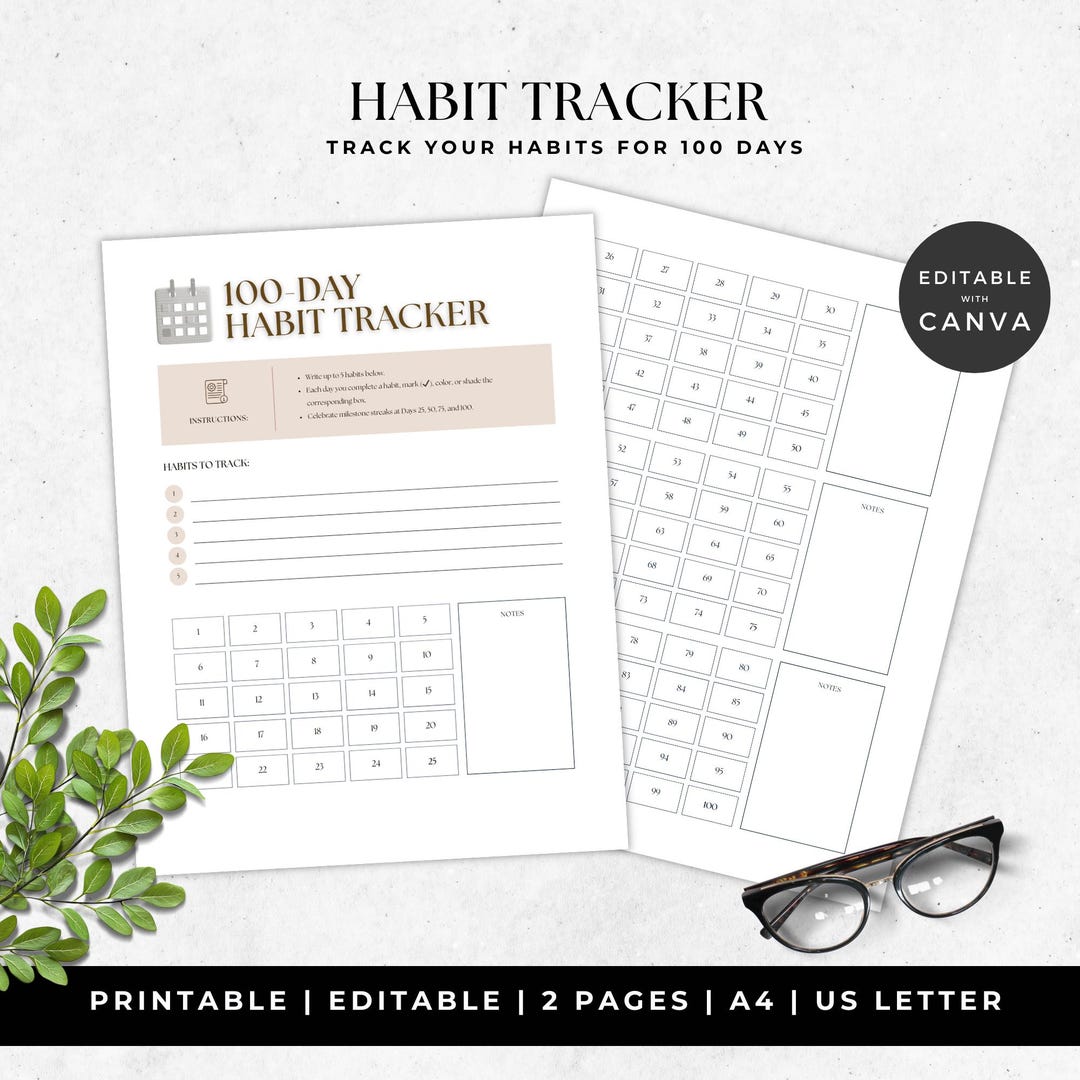 100 Day Habit Tracker Printable | Routine Tracker PDF | Build Your ...