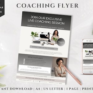 Coaching Flyer | Women&#39;s Coaching Event Flyer | Coaching Marketing Tools | Business Flyer Templates | Coach Flyer | Canva Template