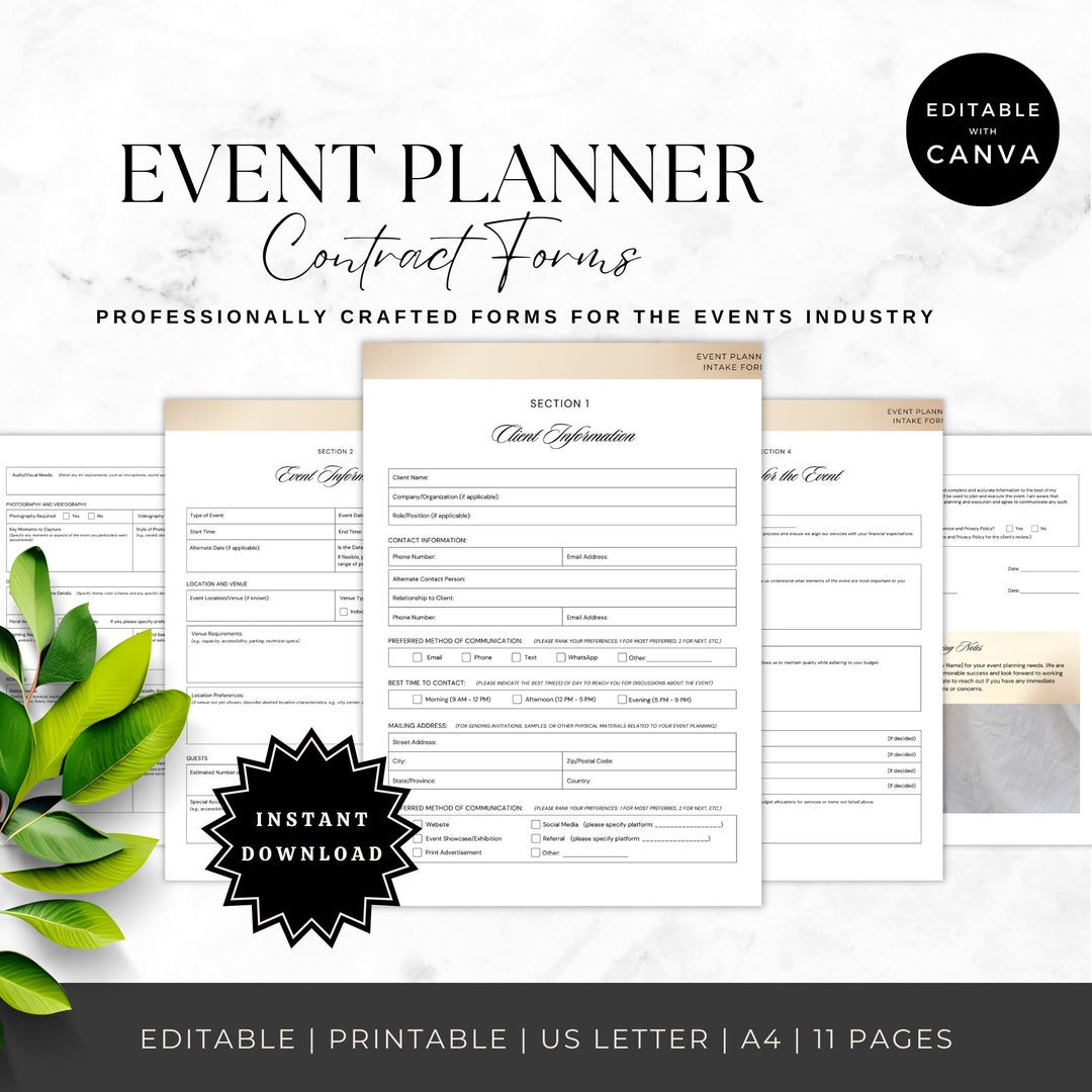 Event Planner Client Forms | Wedding Planner Contract | Event Planning ...