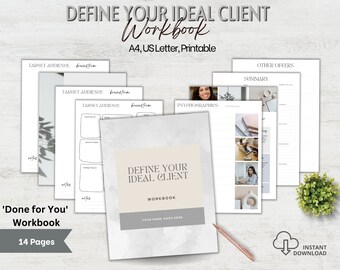 Libro de Trabajo de Negocios, DESCARGA INSTANTE, Público Objetivo, Plantilla de Negocio, Comprador Ideal, Avatar de Cliente, Estrategia de Negocios, Rosa, GR02