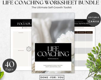 Life Coach Toolkit Printable | 40 Coaching Worksheets for Clients | Mindset, Goal Setting, Self-Reflection, Wellness Tracking