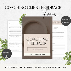 Coaching Client Feedback Form | Editable A4 PDF | Life Coach Review Questionnaire | Client Reflection Template for Coaches