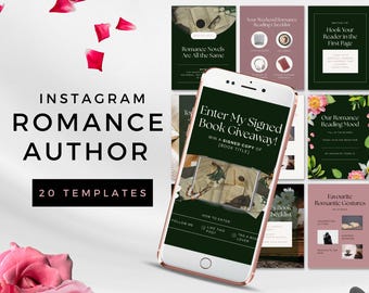 Romanze Autor Instagram Vorlagen | Bearbeitbare Canva Designs für Buchmarketing | Autor Branding, Social Media Posts | Buch Präsentations-Aktion