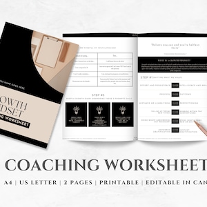 Growth Mindset Coaching Worksheet | INSTANT DOWNLOAD | Goal Planner | Life Coach Worksheet | Mindset Tools | Coaching Session Worksheet