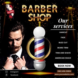 Barbershop Flyer, Barber flyer, Instagram flyer, Social Media flyer, Barbershop business Flyer, Instagram template, Canva template